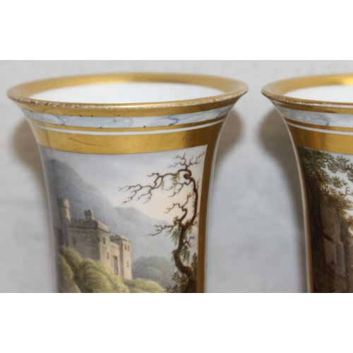 1500 - A pair of miniature Barr, Flight & Barr period Worcester vases each decorated with a landscape vigne... 