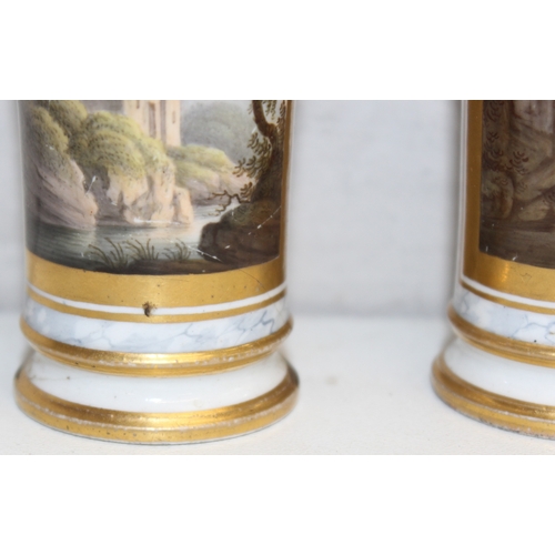 1500 - A pair of miniature Barr, Flight & Barr period Worcester vases each decorated with a landscape vigne... 