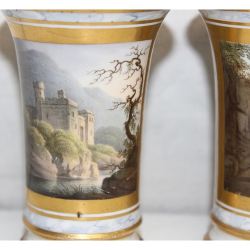 1500 - A pair of miniature Barr, Flight & Barr period Worcester vases each decorated with a landscape vigne... 