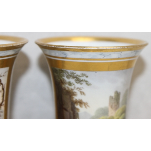 1500 - A pair of miniature Barr, Flight & Barr period Worcester vases each decorated with a landscape vigne... 