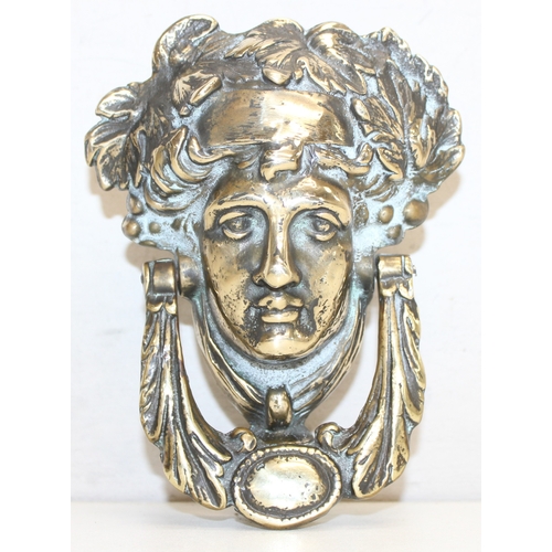 1626 - Vintage large heavy cast-brass door knocker of a Grecian Goddess, approx 19cm H x 5cm D (excl fixing... 