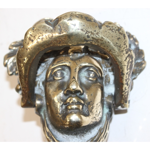 1626 - Vintage large heavy cast-brass door knocker of a Grecian Goddess, approx 19cm H x 5cm D (excl fixing... 