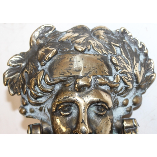 1626 - Vintage large heavy cast-brass door knocker of a Grecian Goddess, approx 19cm H x 5cm D (excl fixing... 