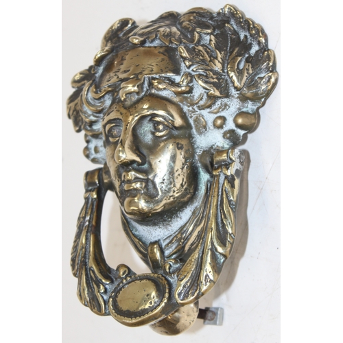 1626 - Vintage large heavy cast-brass door knocker of a Grecian Goddess, approx 19cm H x 5cm D (excl fixing... 