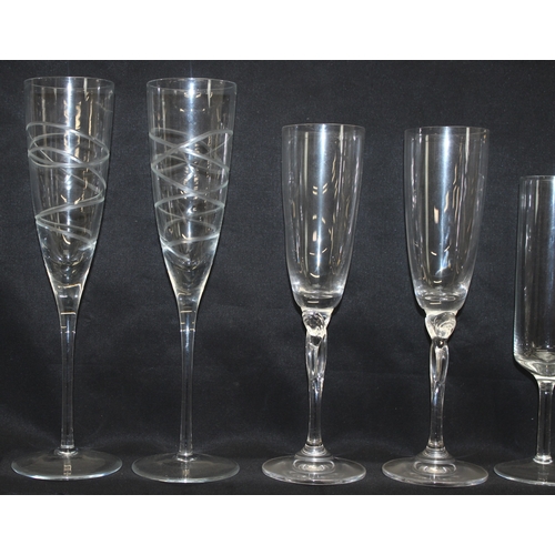 1655 - Qty of drinking glasses, mostly for Champagne, some with advertising for William Nahe Verzy Champagn... 