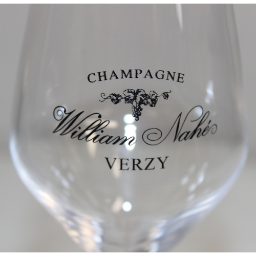 1655 - Qty of drinking glasses, mostly for Champagne, some with advertising for William Nahe Verzy Champagn... 