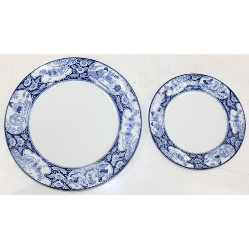 1656 - Qty of blue and white Wood & Sons dinnerware in the Buddha pattern, to incl plates and tureens