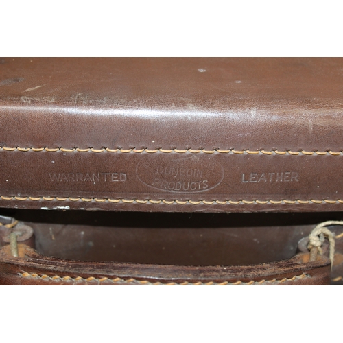 280 - Vintage brown leather travelling case by Dunedin of New Zealand maker, with engraved silver name pla... 