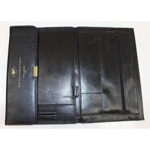 281 - Mix of assorted vintage leather document folios and briefcases, one handmade and stamped for Houghto... 