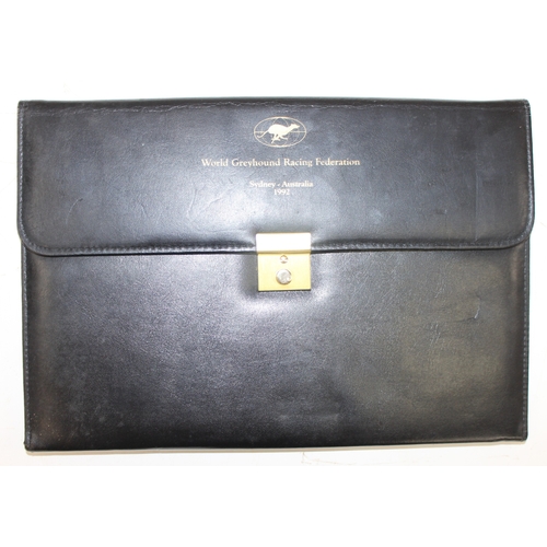 281 - Mix of assorted vintage leather document folios and briefcases, one handmade and stamped for Houghto... 