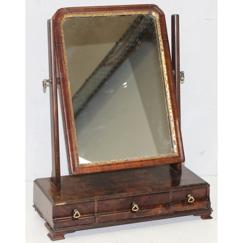 291 - 19th century mahogany framed table top mirror with 3 drawers, approx 40cm W  x 51cm H, and 2 antique... 