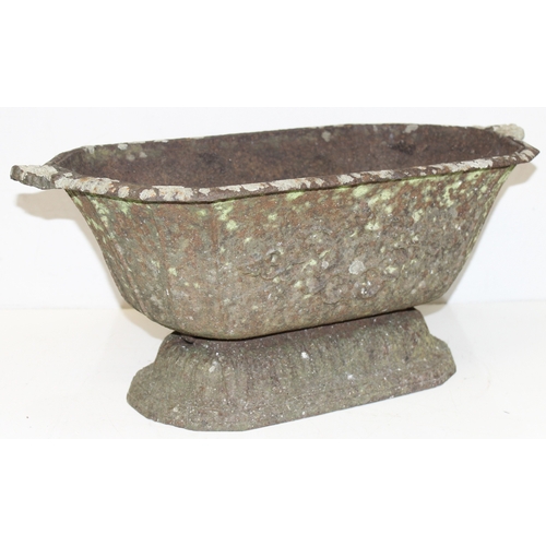 302 - 19th century Neoclassical cast iron garden planter, approx 61cm x 34cm x 25cm