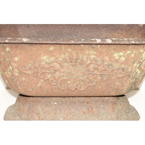 302 - 19th century Neoclassical cast iron garden planter, approx 61cm x 34cm x 25cm