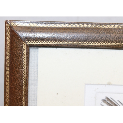 376 - Vintage Asprey's leather easel-backed photo frame, with limited edition coloured print of a Fantail,... 