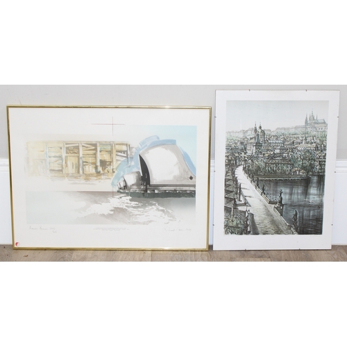 377 - 2 large limited edition prints, one indistinctly singed in pencil of the Prague Clocktower, the othe... 