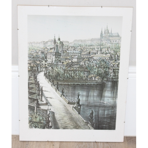 377 - 2 large limited edition prints, one indistinctly singed in pencil of the Prague Clocktower, the othe... 