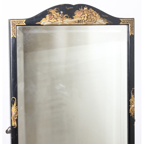 378 - A vintage Chinoiserie lacquer wall mirror with bevelled glass panel, full length, approx 163cm x 42c... 