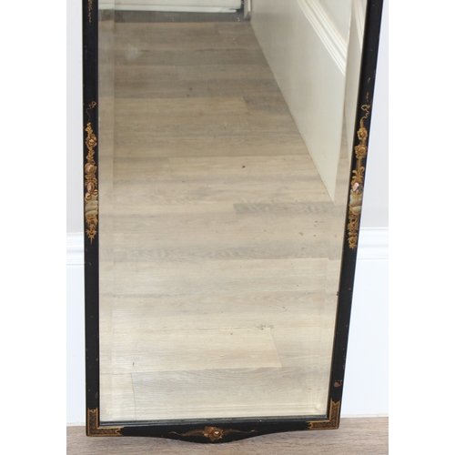 378 - A vintage Chinoiserie lacquer wall mirror with bevelled glass panel, full length, approx 163cm x 42c... 