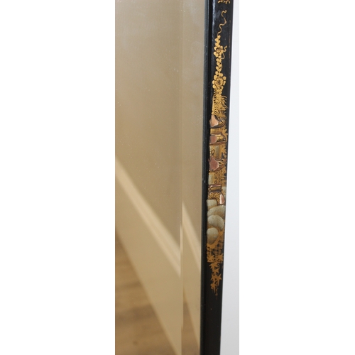 378 - A vintage Chinoiserie lacquer wall mirror with bevelled glass panel, full length, approx 163cm x 42c... 