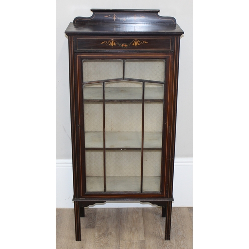 90 - An antique mahogany display cabinet with Sheraton style painted details, approx 60cm wide x 29cm dee... 