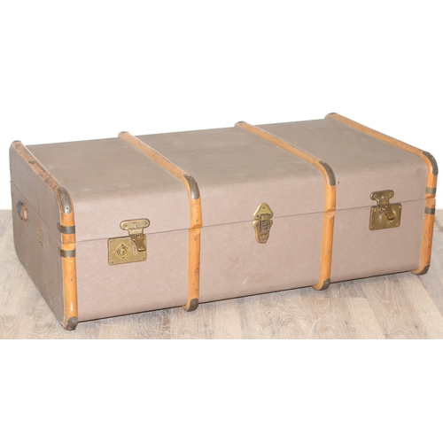 109 - 2 vintage trunks, one a wooden slatted and canvas lined example and a wooden one named to Lt. Col A.... 