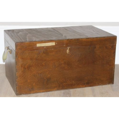 109 - 2 vintage trunks, one a wooden slatted and canvas lined example and a wooden one named to Lt. Col A.... 