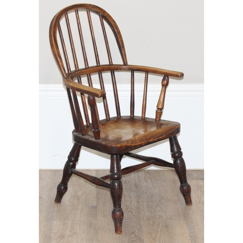 41 - An antique miniature Windsor hoop back farmhouse armchair, child's size, approx 44cm wide x 71cm tal... 