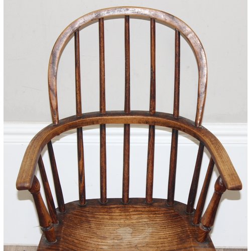 41 - An antique miniature Windsor hoop back farmhouse armchair, child's size, approx 44cm wide x 71cm tal... 