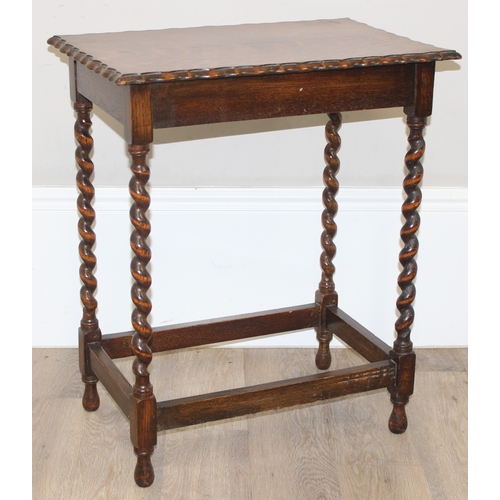 36 - An Art Deco period oak side table with barley-twist supports and an antique bedroom chair, the table... 