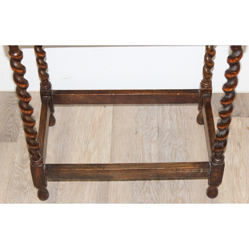 36 - An Art Deco period oak side table with barley-twist supports and an antique bedroom chair, the table... 