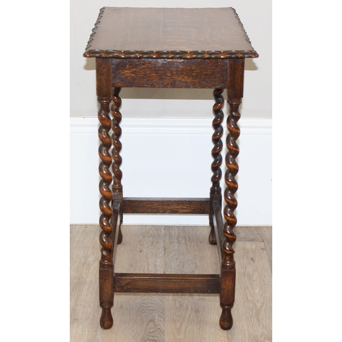 36 - An Art Deco period oak side table with barley-twist supports and an antique bedroom chair, the table... 