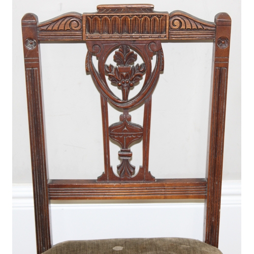 36 - An Art Deco period oak side table with barley-twist supports and an antique bedroom chair, the table... 