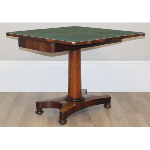 40 - A Victorian Rosewood card table with foldover top and green baize lined interior, approx 92cm wide x... 