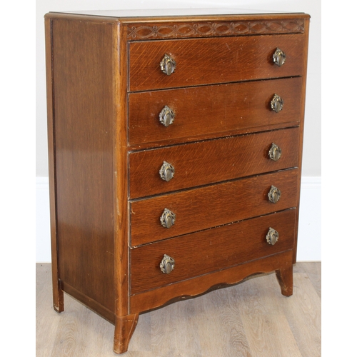 133 - An Art Deco period oak 5 drawer chest of drawers, approx 78cm wide x 43cm deep x 101cm tall