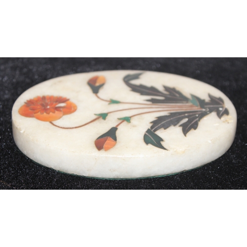 1470 - A vintage white marble pietra dura panel depicting a flower, oval shape, likely early 20th century, ... 