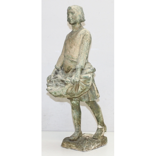 1660 - A vintage weathered plaster figure of a young girl with firewood, unsigned, approx 55cm tall