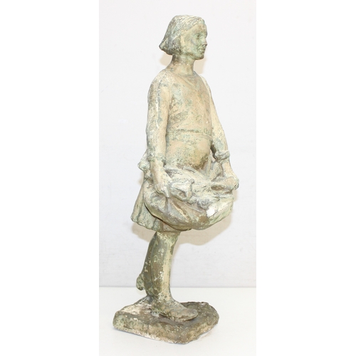 1660 - A vintage weathered plaster figure of a young girl with firewood, unsigned, approx 55cm tall