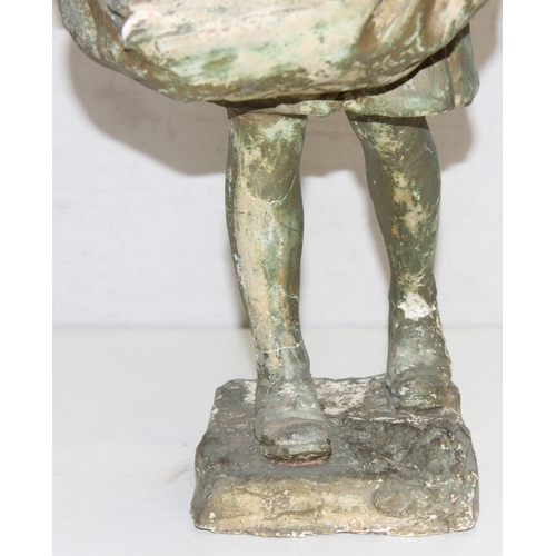 1660 - A vintage weathered plaster figure of a young girl with firewood, unsigned, approx 55cm tall