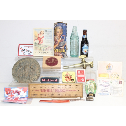 1664 - Qty of assorted advertising related collectables to inc breweryana and a brass safe plaque etc