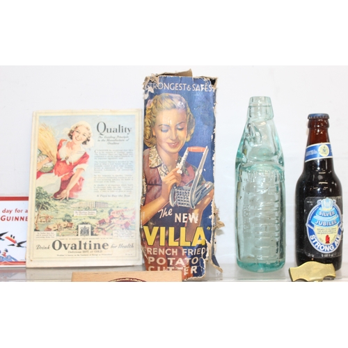 1664 - Qty of assorted advertising related collectables to inc breweryana and a brass safe plaque etc