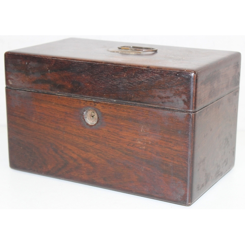 297 - Antique wooden tea caddy and a leather collar box with initials for C.H.S, largest approx 24cm x 14c... 