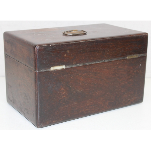 297 - Antique wooden tea caddy and a leather collar box with initials for C.H.S, largest approx 24cm x 14c... 