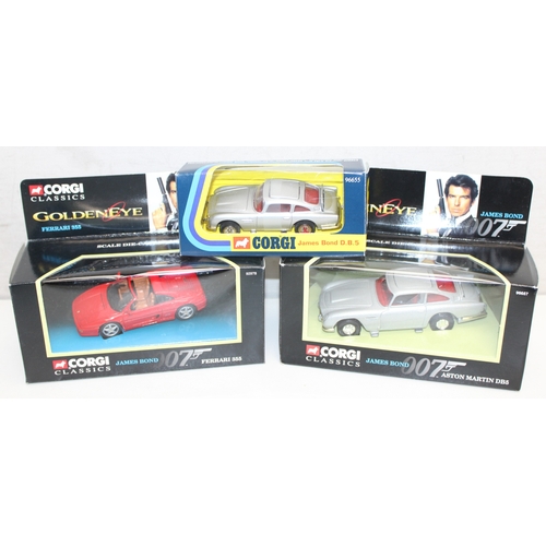 618 - 3 boxed Corgi James Bond themed die-cast vehicles to incl Ferrari 355 and 2 Aston Martin DB5