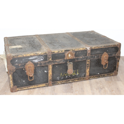 104 - A vintage black painted shipping trunk by Henry Likly of Rochester, New York, early 20th century, ap... 