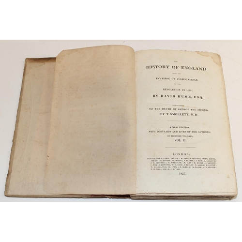 549 - The History of England by David Hume, printed 1825 by G. Cowie et al, 13 volumes, quarter leather bo... 