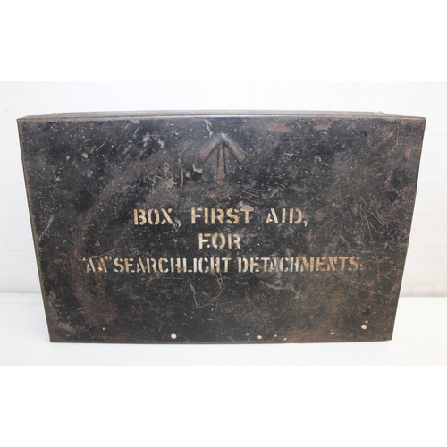 1442 - Qty of mixed military and civil defense ephemera and artifacts to incl First Aid Box for 'AA' search... 