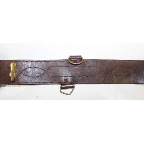 1447 - A vintage military officer's Sam Brown leather-belt with pistol holster and sword hanger