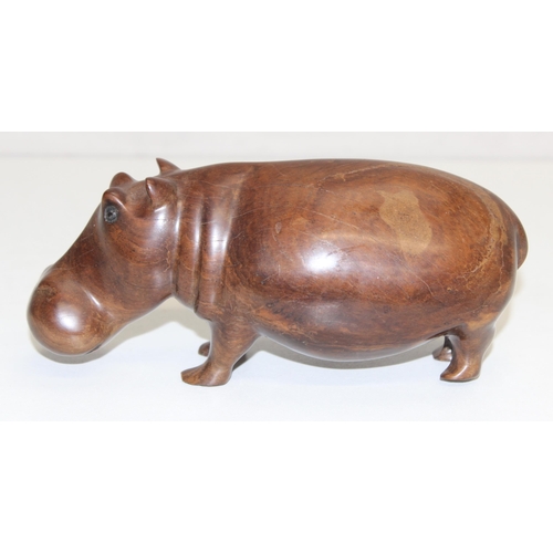 1516 - A vintage carved hardwood figure of a hippo, possibly Teak c.1960's, unmarked, approx 23cm wide