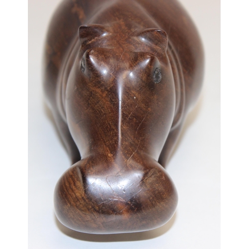 1516 - A vintage carved hardwood figure of a hippo, possibly Teak c.1960's, unmarked, approx 23cm wide