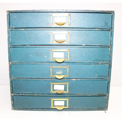 299A - Large desktop stationery chest of 6 drawers in green, approx 39cm x 26cm x 39cm